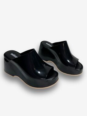 Melissa Patty Platform Wedge Sandals Black PVC Open Toe Slide Size 5 (EU 35/36)